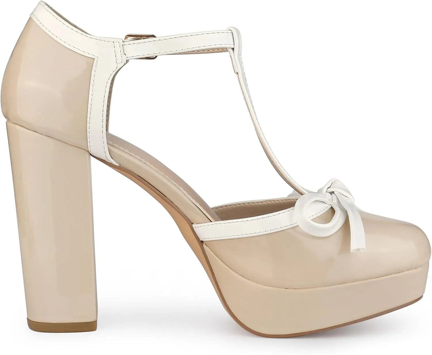 Allegra K Women's Platform Bow t Strap Chunky Heels Pumps