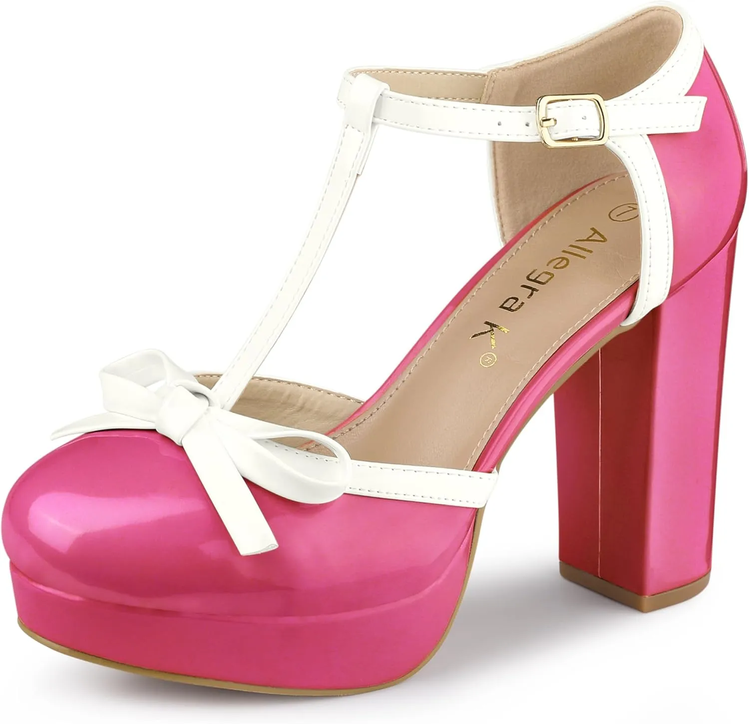 Allegra K Women's Platform Bow t Strap Chunky Heels Pumps