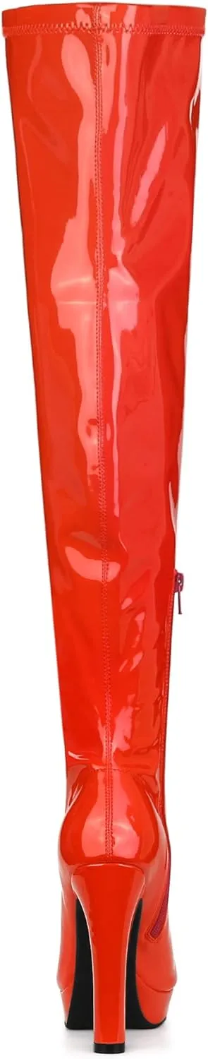 Allegra K Women's Platform Round Toe Chunky Heels Over The Knee High Boots