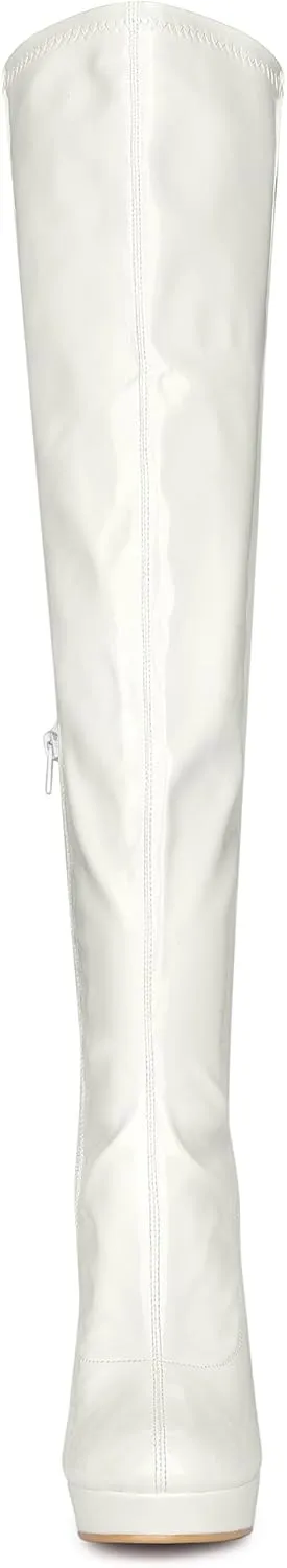 Allegra K Women's Platform Round Toe Chunky Heels Over The Knee High Boots