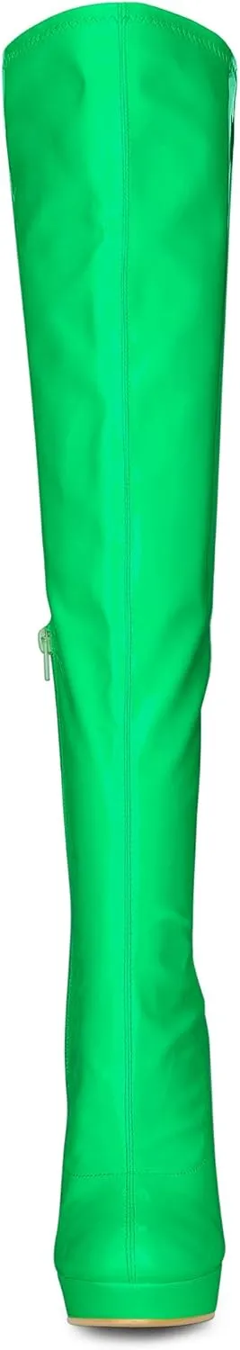 Allegra K Women's Platform Round Toe Chunky Heels Over The Knee High Boots