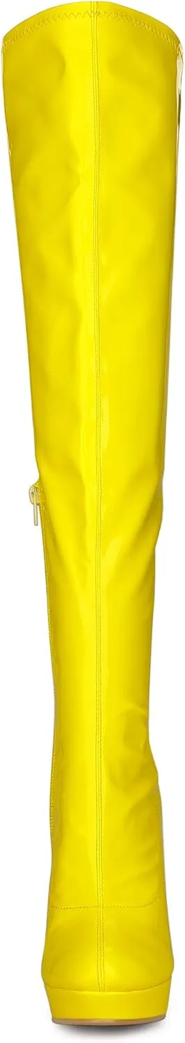 Allegra K Women's Platform Round Toe Chunky Heels Over The Knee High Boots