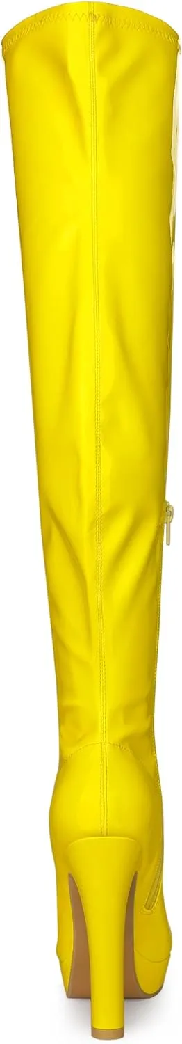 Allegra K Women's Platform Round Toe Chunky Heels Over The Knee High Boots