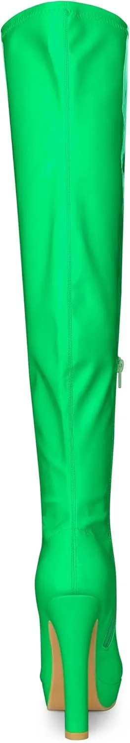 Allegra K Women's Platform Round Toe Chunky Heels Over The Knee High Boots