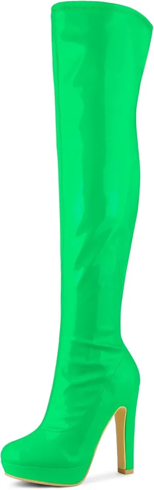 Allegra K Women's Platform Round Toe Chunky Heels Over The Knee High Boots