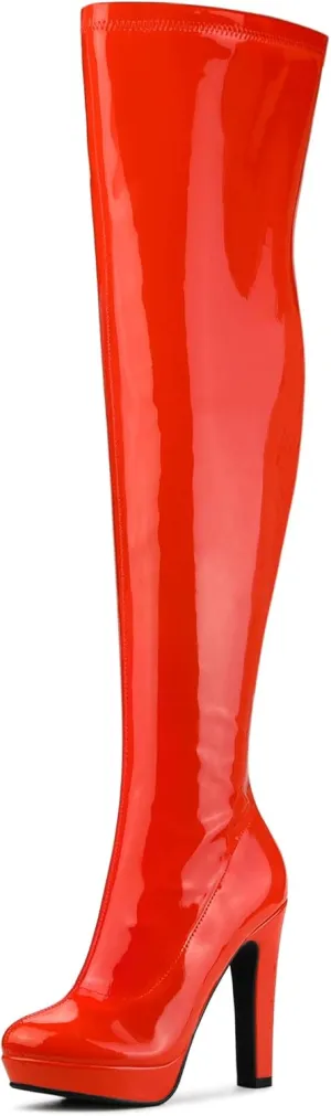 Allegra K Women's Platform Round Toe Chunky Heels Over The Knee High Boots