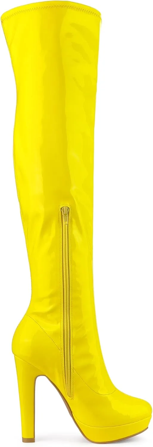 Allegra K Women's Platform Round Toe Chunky Heels Over The Knee High Boots