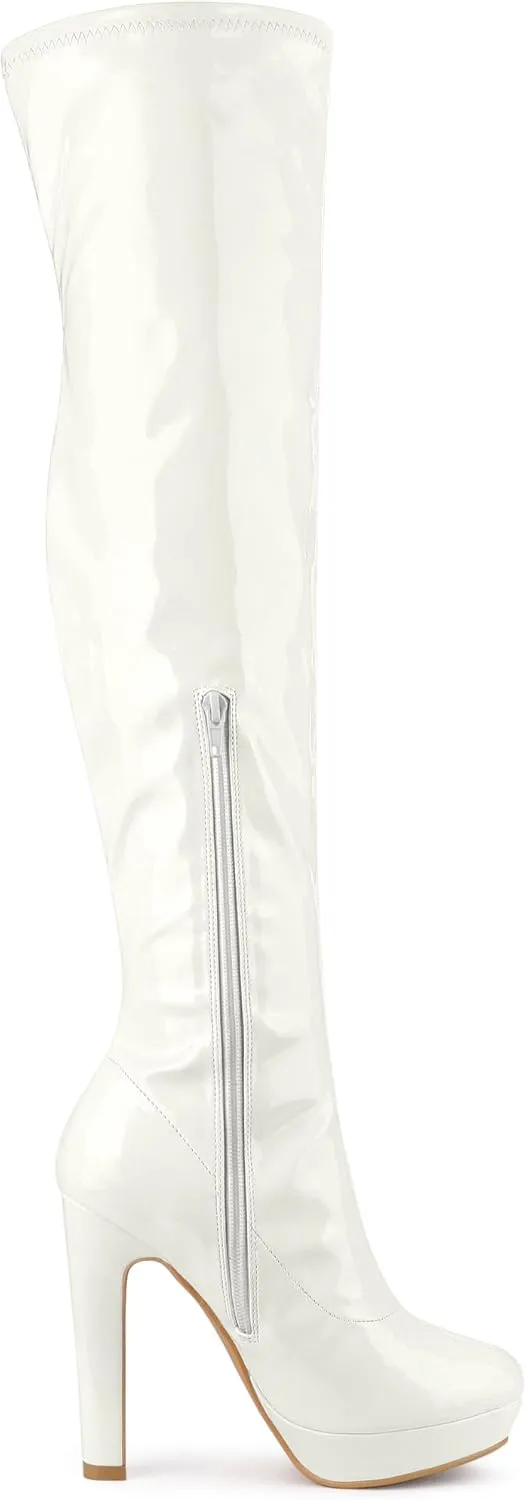 Allegra K Women's Platform Round Toe Chunky Heels Over The Knee High Boots