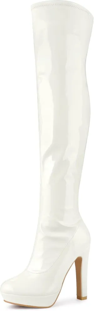 Allegra K Women's Platform Round Toe Chunky Heels Over The Knee High Boots