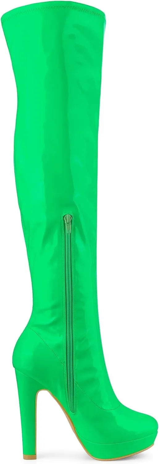 Allegra K Women's Platform Round Toe Chunky Heels Over The Knee High Boots