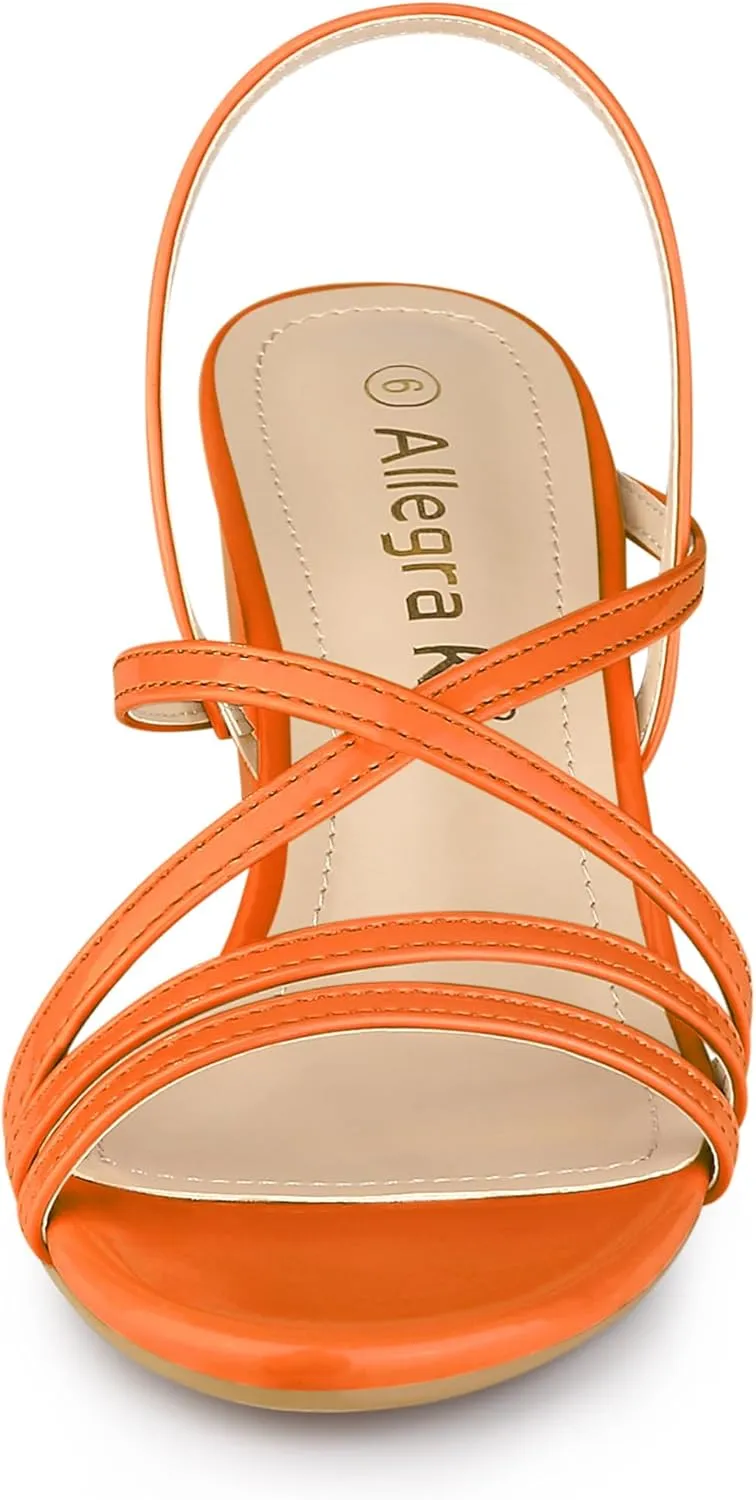 Allegra K Women's Strappy Slingback Chunky Heels Slide Sandals