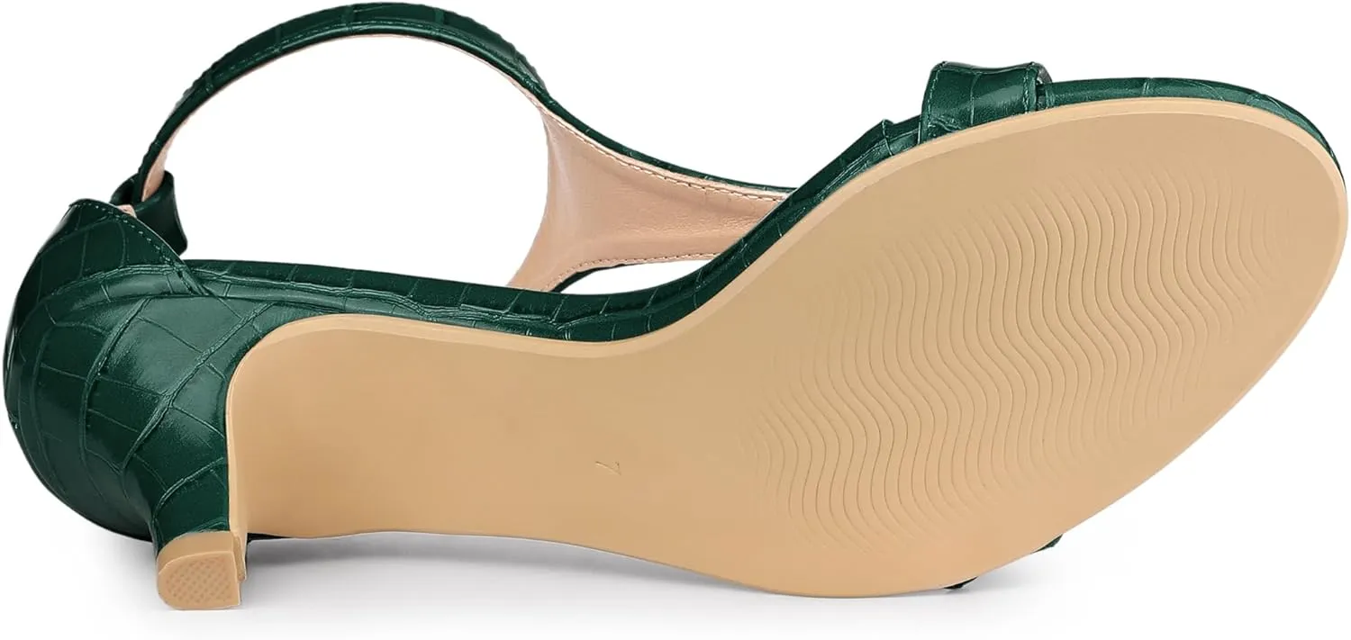 Allegra K Women's t Strap Embossed Kitten Heel Sandals