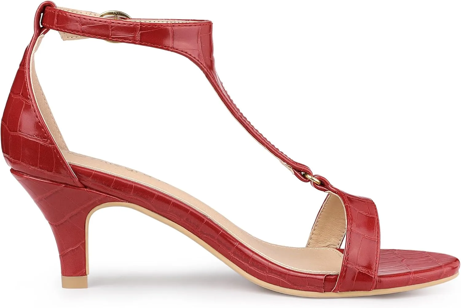 Allegra K Women's t Strap Embossed Kitten Heel Sandals