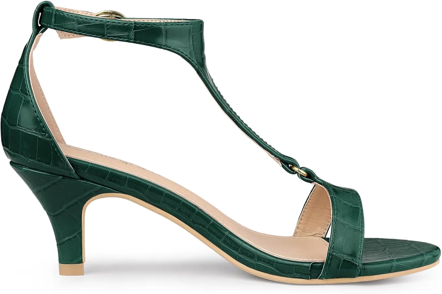 Allegra K Women's t Strap Embossed Kitten Heel Sandals
