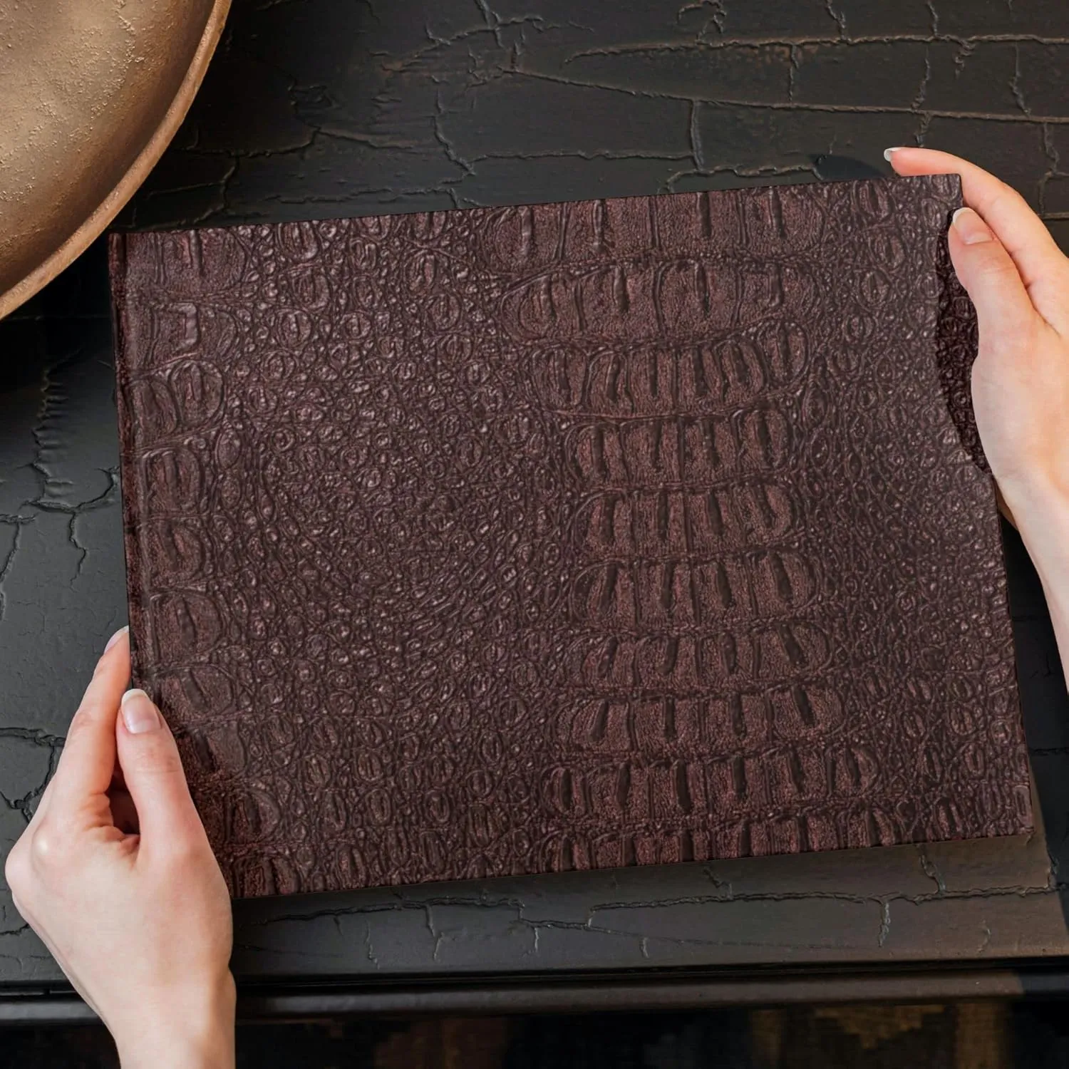 Alligator Fabric, Soft Textured Crocodile Vinyl Faux Leather, Gator Skin Embossed Upholstery DIY Craft and Clips Pleather Sheets – One Foot Cut 12”x54” (Pewter Metallic)