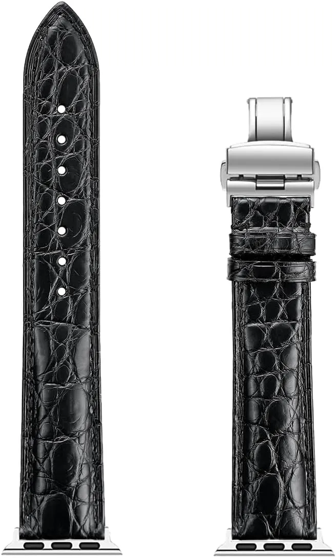 Alligator Leather Band Compatible with Apple Watch 49mm 46mm 45mm 44mm 42mm 41mm 40mm 38mm Genuine Crocodile Skin Strap for iWatch Urtal Series 10 9 8 7 6 5 4 3 SE 2 1 Women Men