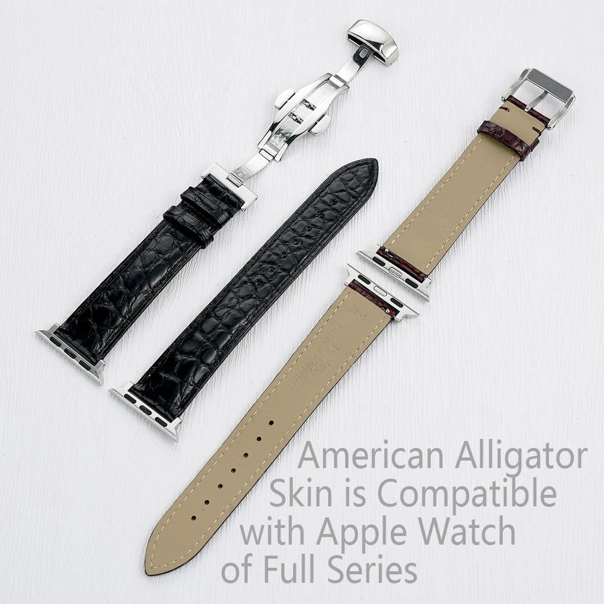 Alligator Leather Band Compatible with Apple Watch 49mm 46mm 45mm 44mm 42mm 41mm 40mm 38mm Genuine Crocodile Skin Strap for iWatch Urtal Series 10 9 8 7 6 5 4 3 SE 2 1 Women Men