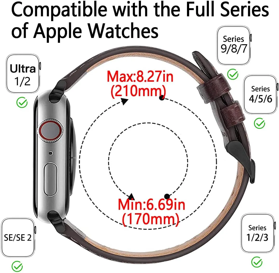 Alligator Leather Band Compatible with Apple Watch 49mm 46mm 45mm 44mm 42mm 41mm 40mm 38mm Genuine Crocodile Skin Strap for iWatch Urtal Series 10 9 8 7 6 5 4 3 SE 2 1 Women Men