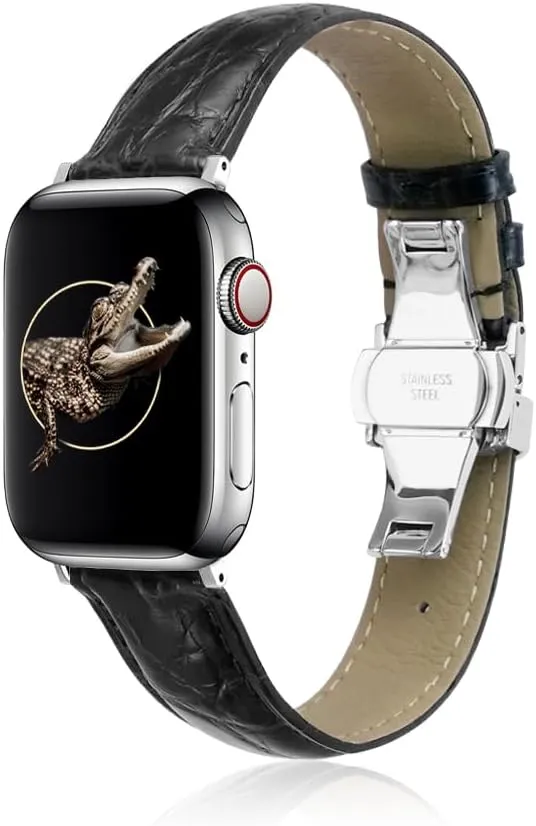 Alligator Leather Band Compatible with Apple Watch 49mm 46mm 45mm 44mm 42mm 41mm 40mm 38mm Genuine Crocodile Skin Strap for iWatch Urtal Series 10 9 8 7 6 5 4 3 SE 2 1 Women Men