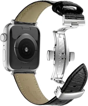Alligator Leather Band Compatible with Apple Watch 49mm 46mm 45mm 44mm 42mm 41mm 40mm 38mm Genuine Crocodile Skin Strap for iWatch Urtal Series 10 9 8 7 6 5 4 3 SE 2 1 Women Men