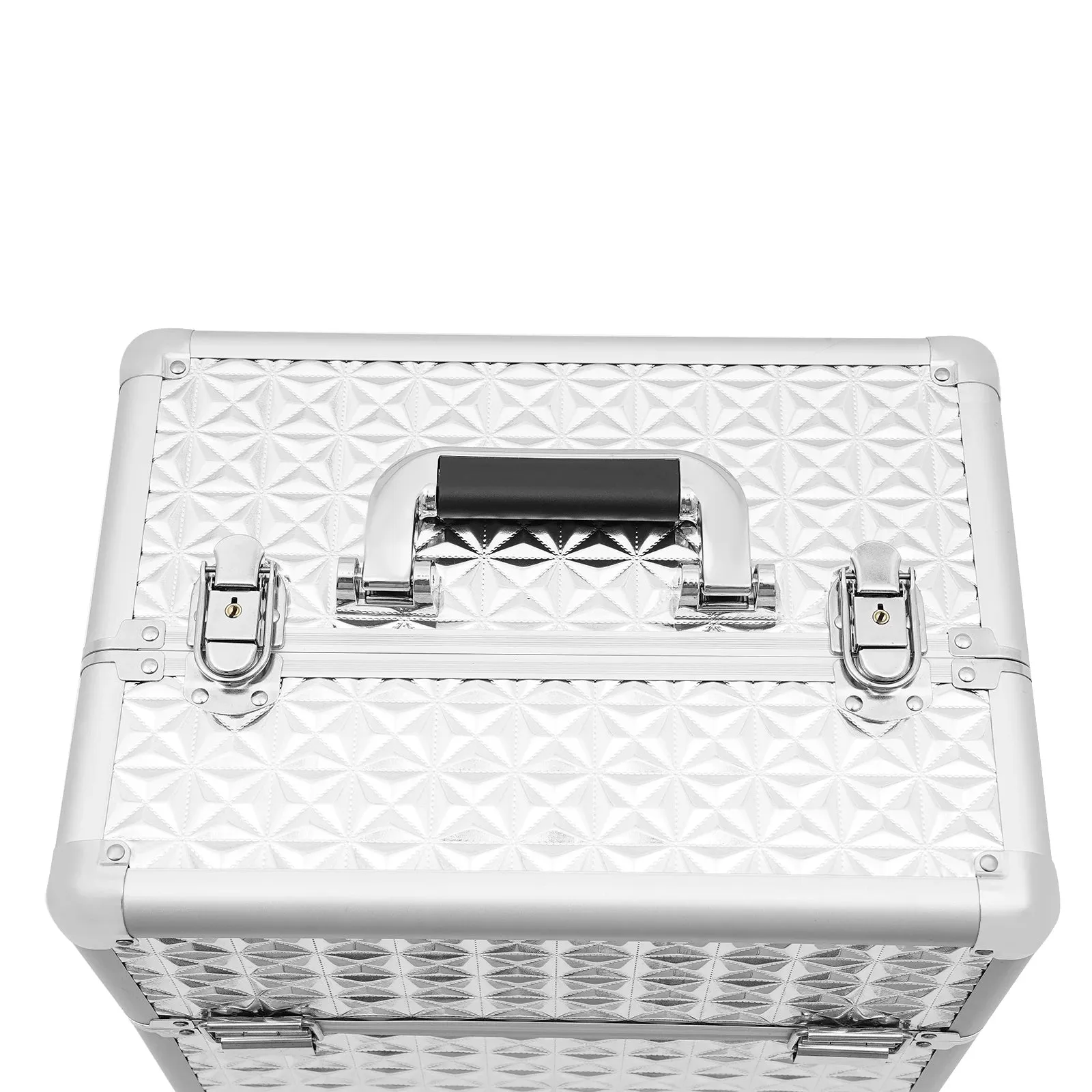 Aluminum Rolling Makeup Train Case, Portable Makeup Organizer Suitcase, Cosmetic Storage Box, Travel Beauty Luggage Trolley Lock