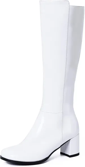 AMINUGAL Womens Go Go Boots Block Heel Round Toe Side zipper Dress Halloween Costume Knee High Boots Disco Party Boots For Women