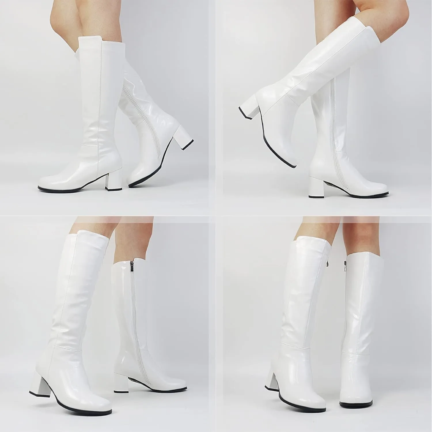 AMINUGAL Womens Go Go Boots Block Heel Round Toe Side zipper Dress Halloween Costume Knee High Boots Disco Party Boots For Women