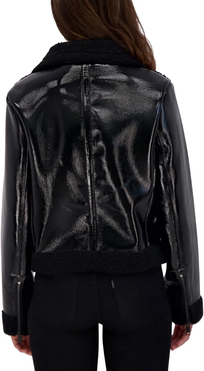 Andrew Marc Women's Moto Faux Patent Leather Jacket