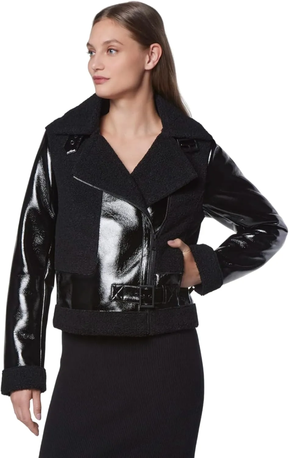 Andrew Marc Women's Moto Faux Patent Leather Jacket