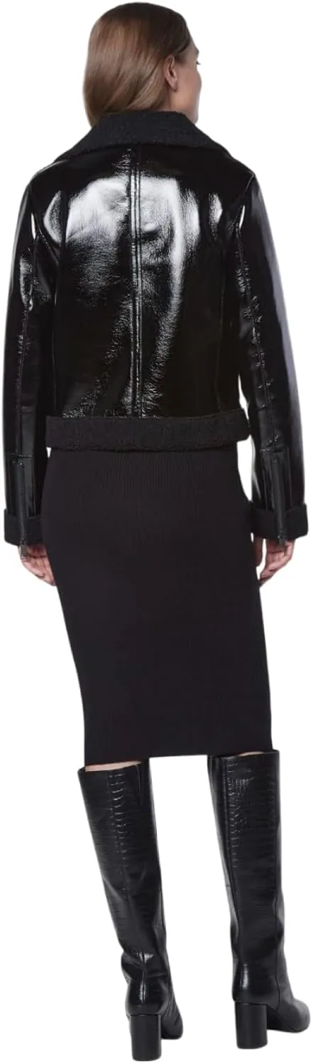 Andrew Marc Women's Moto Faux Patent Leather Jacket