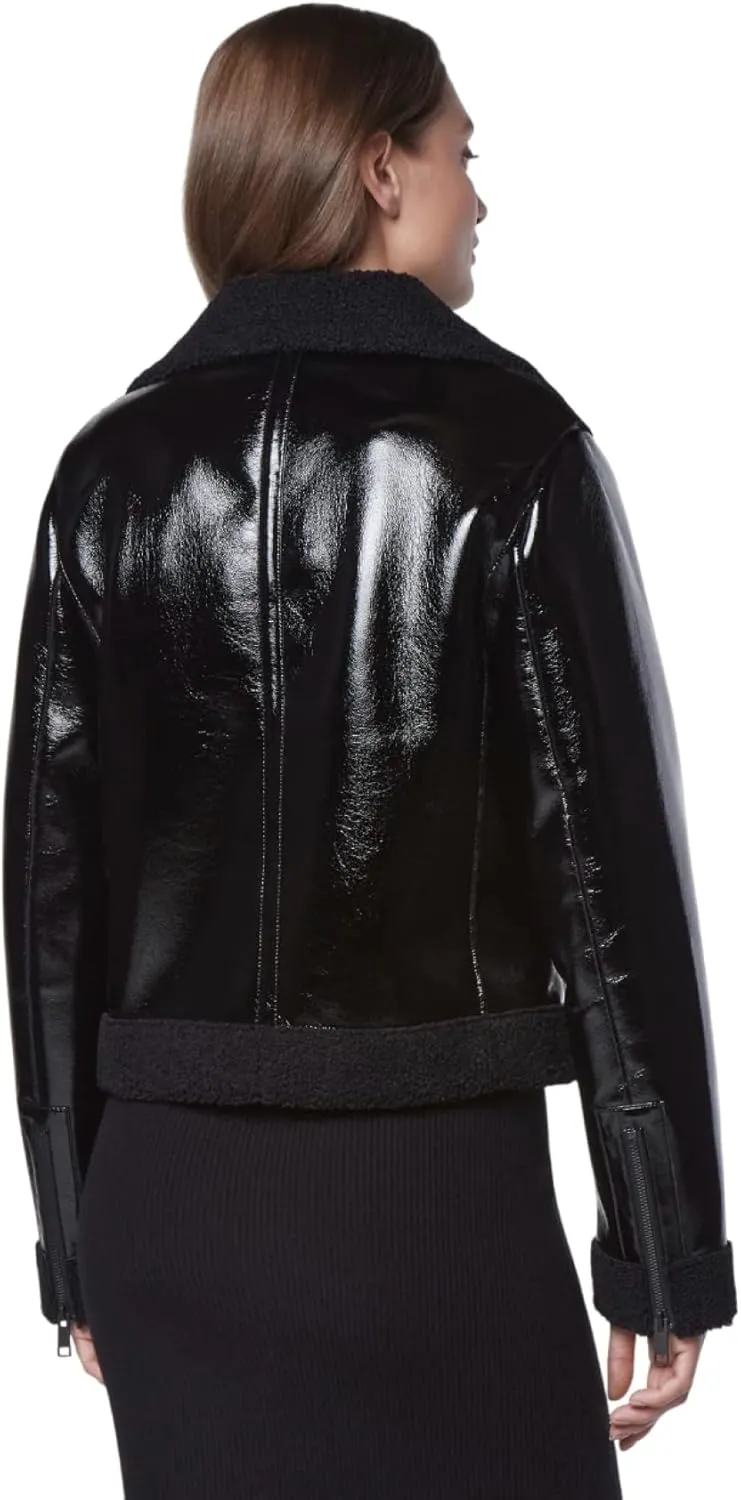 Andrew Marc Women's Moto Faux Patent Leather Jacket
