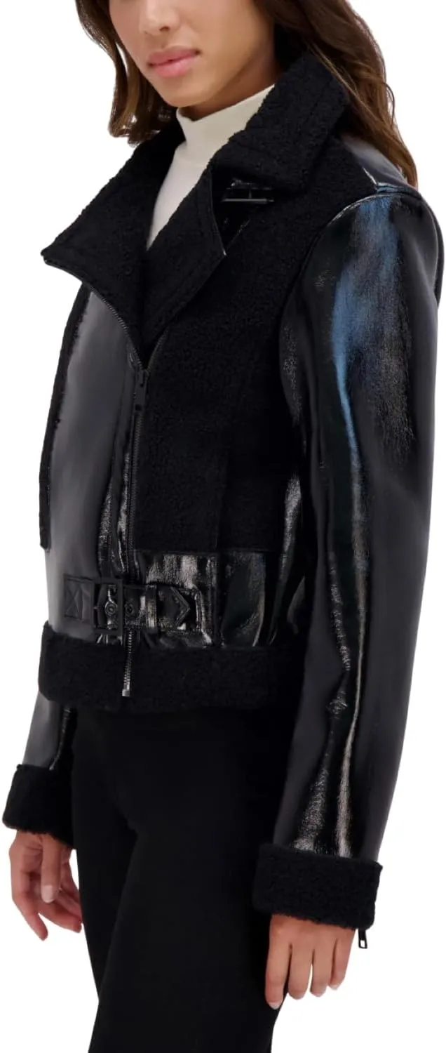 Andrew Marc Women's Moto Faux Patent Leather Jacket