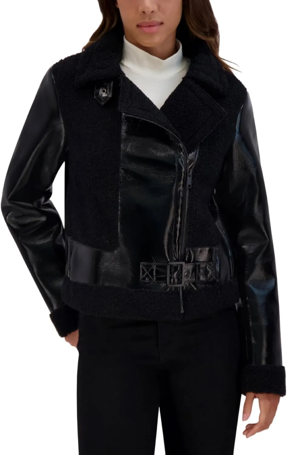 Andrew Marc Women's Moto Faux Patent Leather Jacket