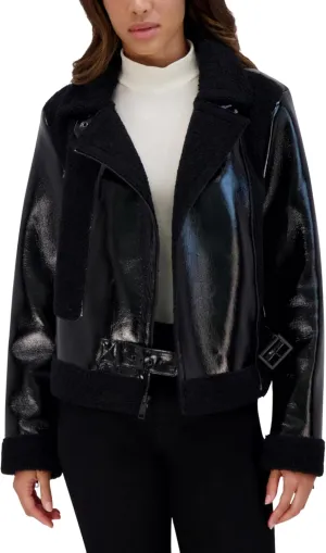 Andrew Marc Women's Moto Faux Patent Leather Jacket