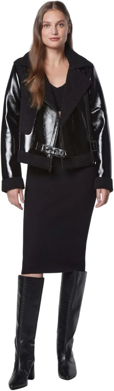 Andrew Marc Women's Moto Faux Patent Leather Jacket