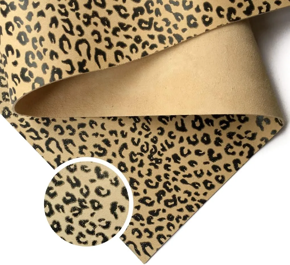 Animal Print REAL Leather Fabric: Genuine Leather Sheets for Earrings Leopard Print Soft Lambskin Leather(Iced Coffee, 10x10In/ 25x25cm)