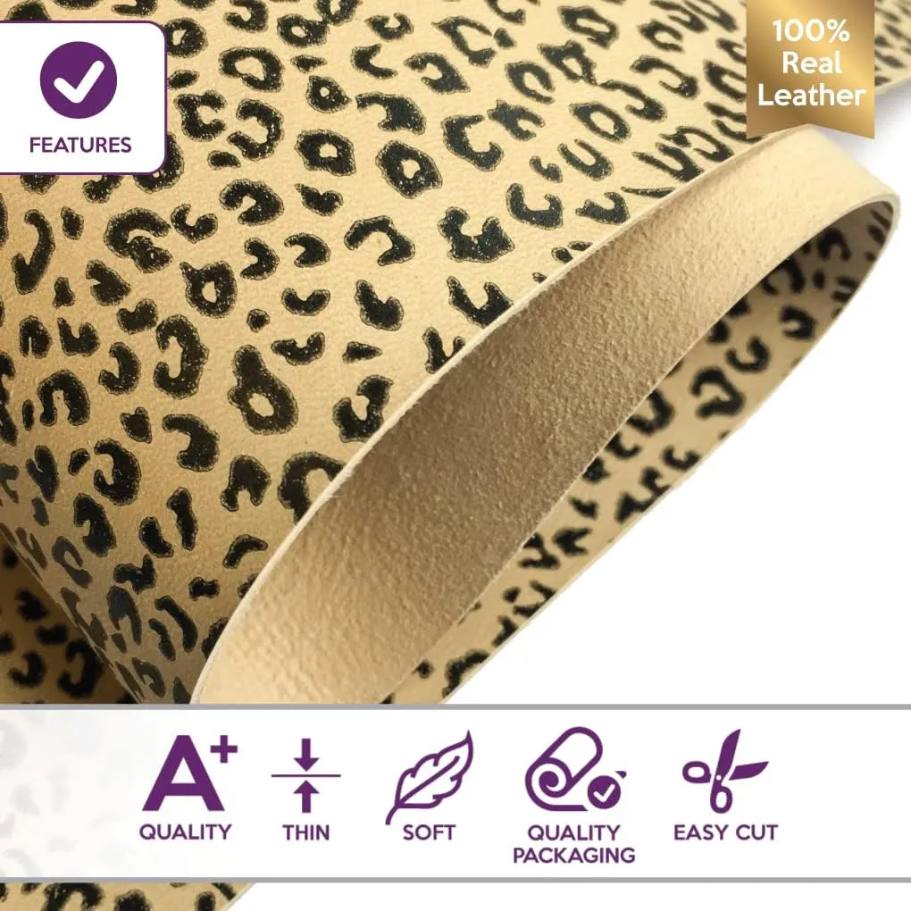 Animal Print REAL Leather Fabric: Genuine Leather Sheets for Earrings Leopard Print Soft Lambskin Leather(Iced Coffee, 10x10In/ 25x25cm)