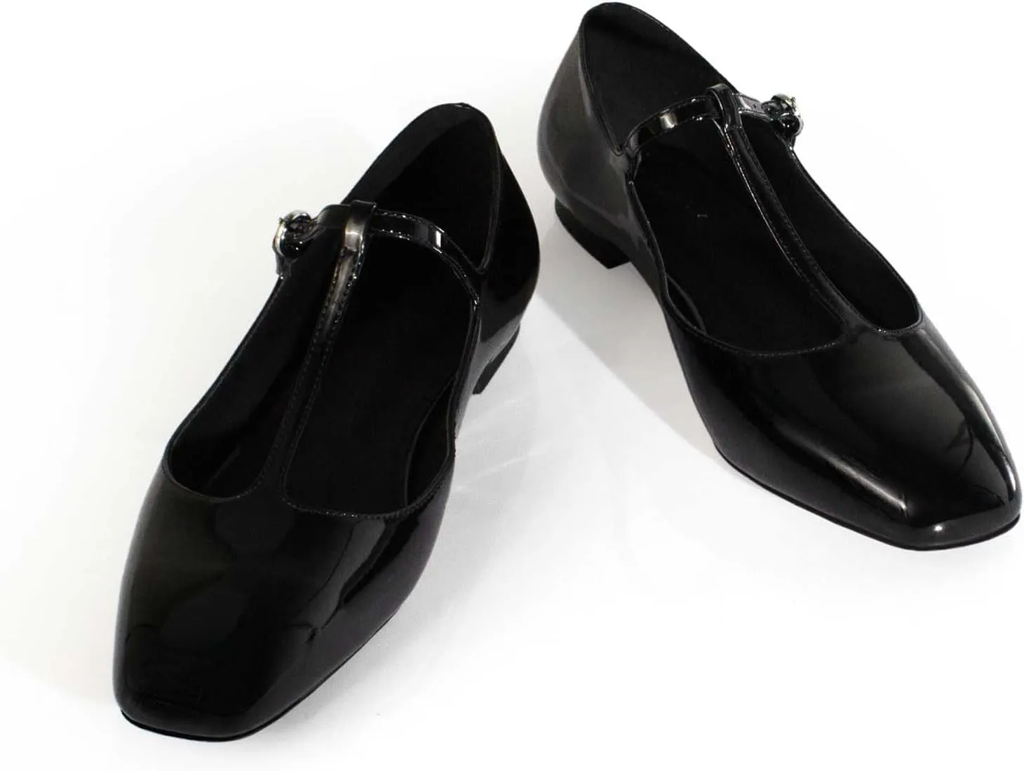 anteikira Women's Classy Round Toe Ballet Flats T-Strap Flats Patent Leather Comfortable Mary Jane Flats Shoes for Women Size 5.5-12US