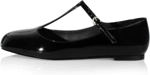 anteikira Women's Classy Round Toe Ballet Flats T-Strap Flats Patent Leather Comfortable Mary Jane Flats Shoes for Women Size 5.5-12US