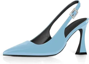 anteikira Women's Closed Toe High Spool Heel Buckle Slingback Pumps Patent Leather Stiletto Heels Fashion Wedding Party Evening Prom Heels for Women