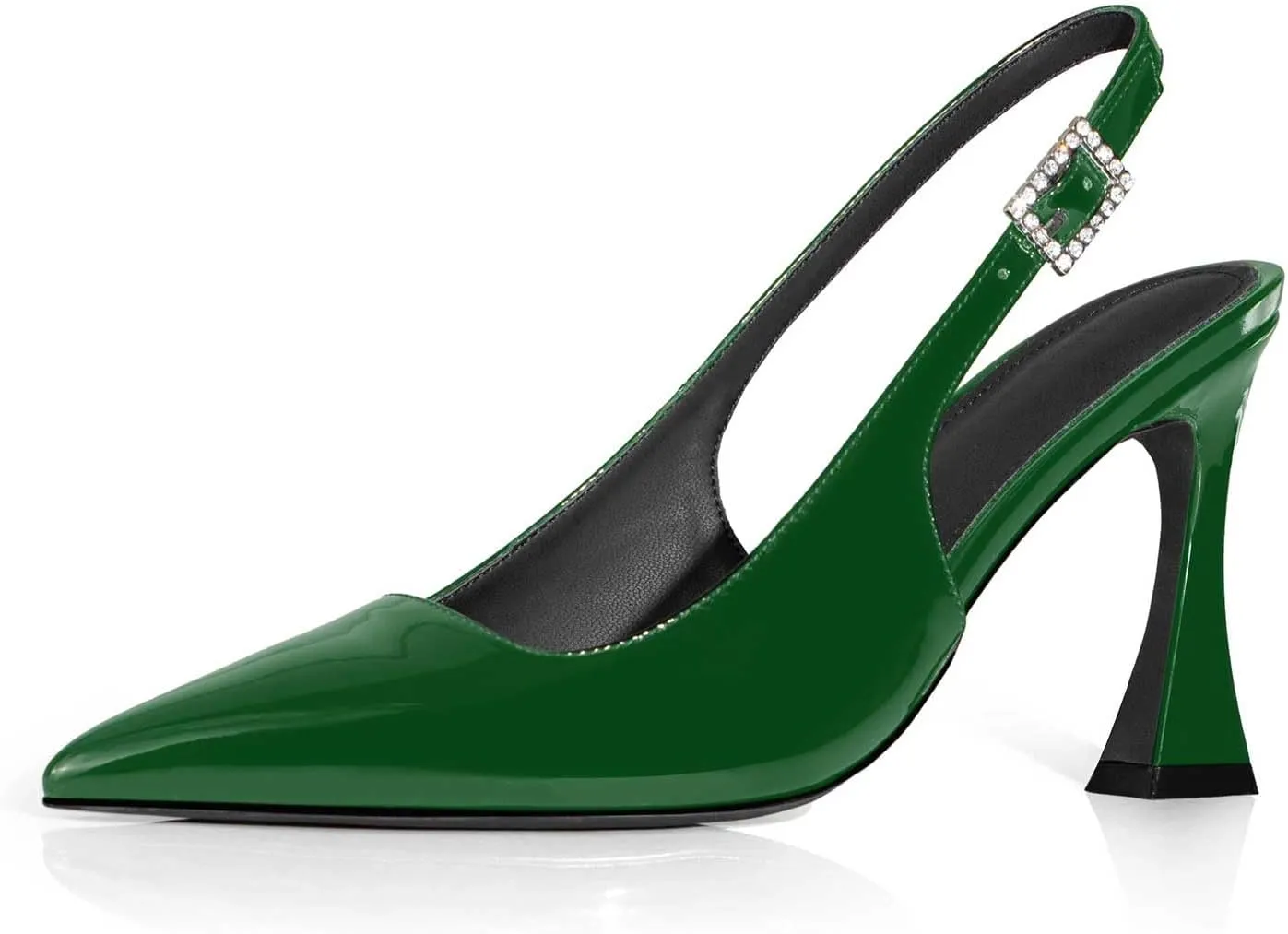 anteikira Women's Closed Toe High Spool Heel Buckle Slingback Pumps Patent Leather Stiletto Heels Fashion Wedding Party Evening Prom Heels for Women