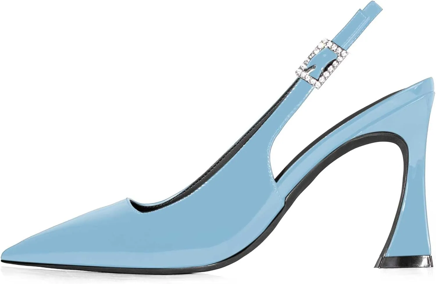 anteikira Women's Closed Toe High Spool Heel Buckle Slingback Pumps Patent Leather Stiletto Heels Fashion Wedding Party Evening Prom Heels for Women