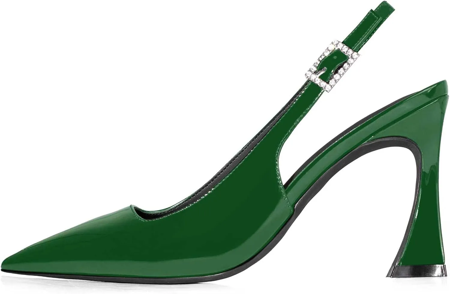 anteikira Women's Closed Toe High Spool Heel Buckle Slingback Pumps Patent Leather Stiletto Heels Fashion Wedding Party Evening Prom Heels for Women