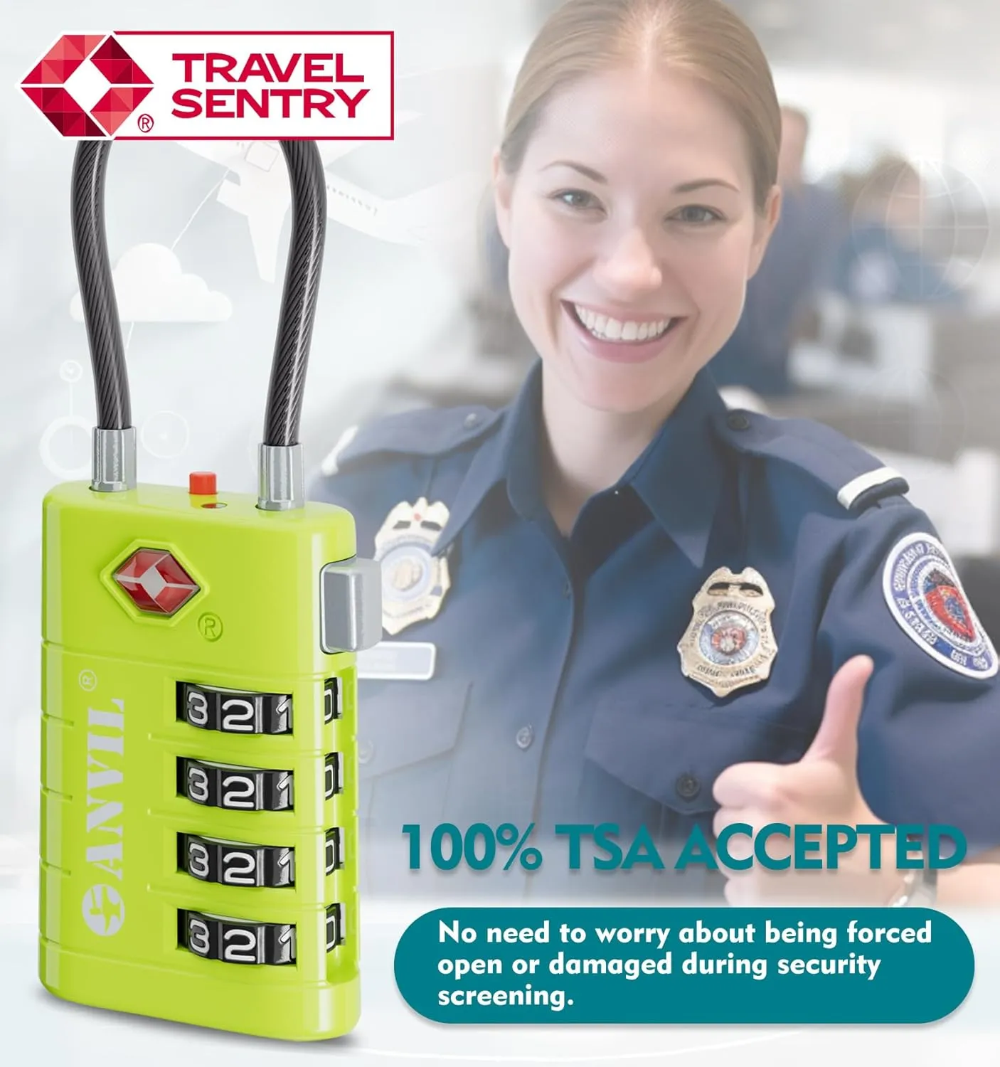 ANVIL 4 Digit Luggage Locks, TSA Locks for Luggage, Advanced TSA008 core, Alert Indicator for Your Travel Lock, Suitcase Lock. (2, Grass Green)