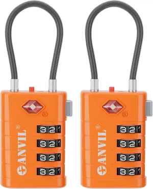 ANVIL 4 Digit Luggage Locks, TSA Locks for Luggage, Advanced TSA008 core, Alert Indicator for Your Travel Lock, Suitcase Lock. (2, Orange)