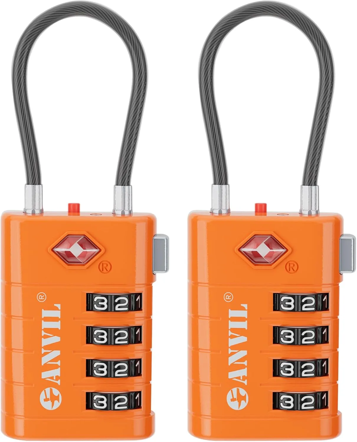 ANVIL 4 Digit Luggage Locks, TSA Locks for Luggage, Advanced TSA008 core, Alert Indicator for Your Travel Lock, Suitcase Lock. (2, Orange)