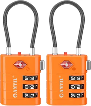 ANVIL Luggage Locks - TSA Approved, Advanced Core, Alert Indicator. Great Suitcase & Backpack Lock for Travel & Daily Use (2, Orange)
