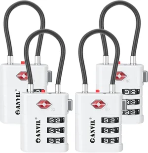 ANVIL Luggage Locks - TSA Approved, Advanced TSA008 Core, Alert Indicator. Ideal for Suitcases, Backpacks, Gym Bags and Daily Use. (4, White)
