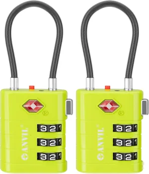 ANVIL Luggage Locks, TSA Approved with Alert Indicator. Great Suitcase, Backpack and Travel Lock. (2, Grass Green)