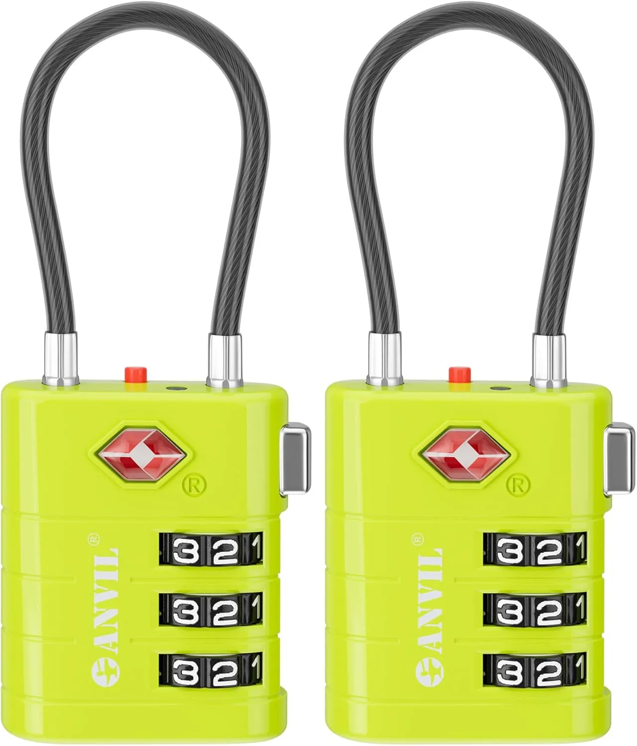 ANVIL Luggage Locks, TSA Approved with Alert Indicator. Great Suitcase, Backpack and Travel Lock. (2, Grass Green)